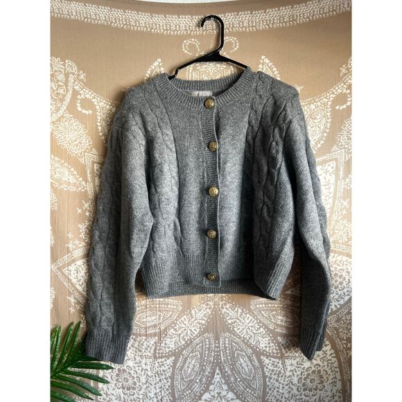 NWT J. Crew Gray Cable Knit Cardigan Sweater - Picture 2 of 8